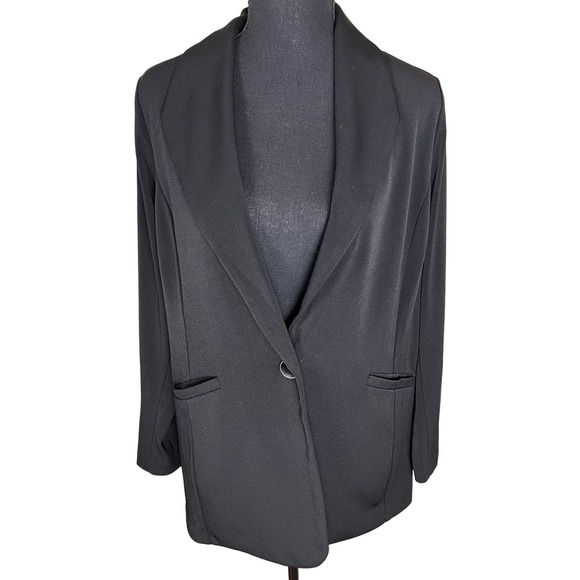 Susan Graver Petite Solid LK Fusion Revere Collar Blazer NWOT BLACK SIZE LP - Picture 2 of 7